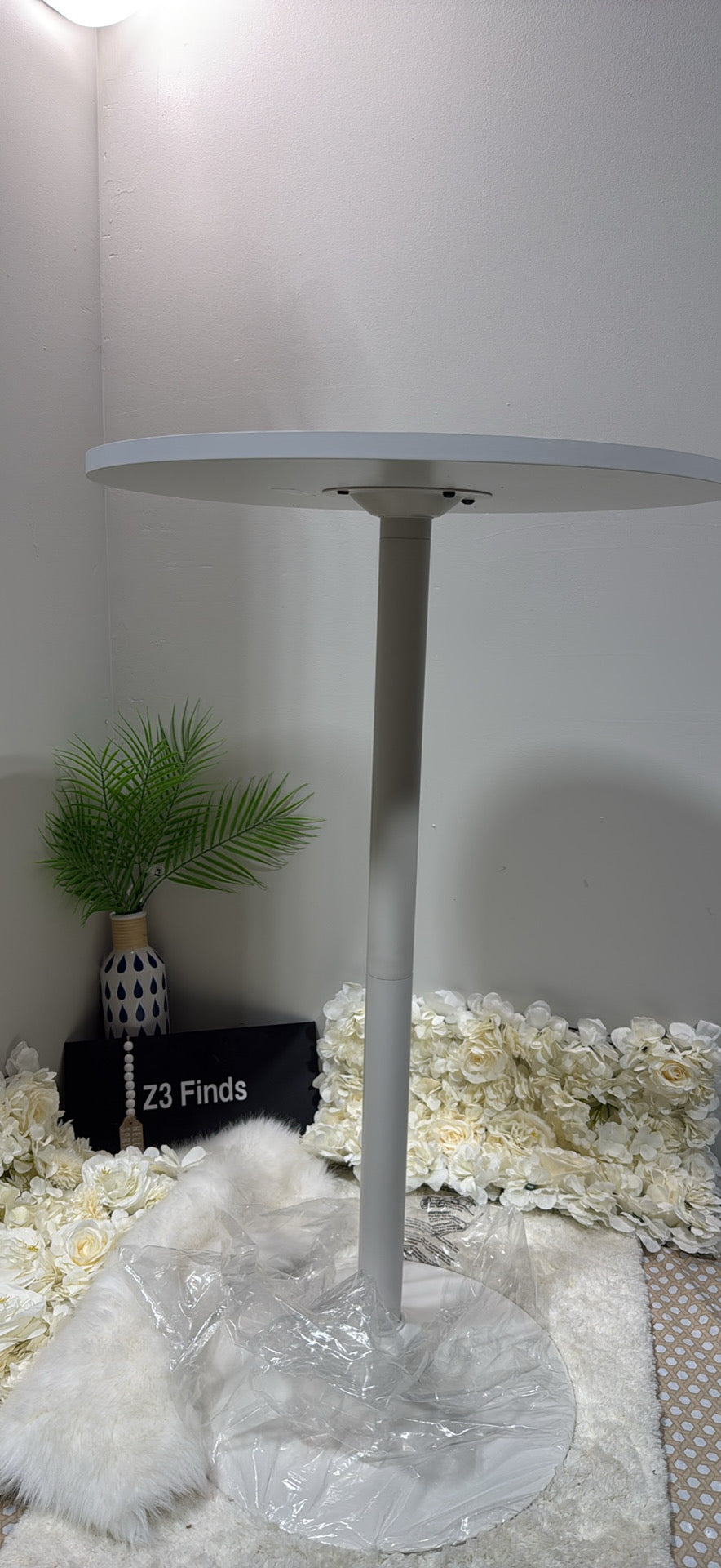 Costway White Tulip Pedestal Bar Table - Height Adjustable-2 │ 🟡 Z3 Grade: Open Box – Unused