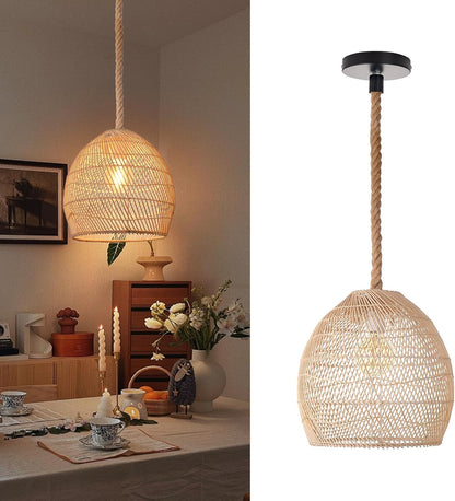 Arturesthome Woven Rattan Globe Pendant Light — Boho Hemp-Rope Cord │ Z3 Grade: 🟡 Open Box – Unused