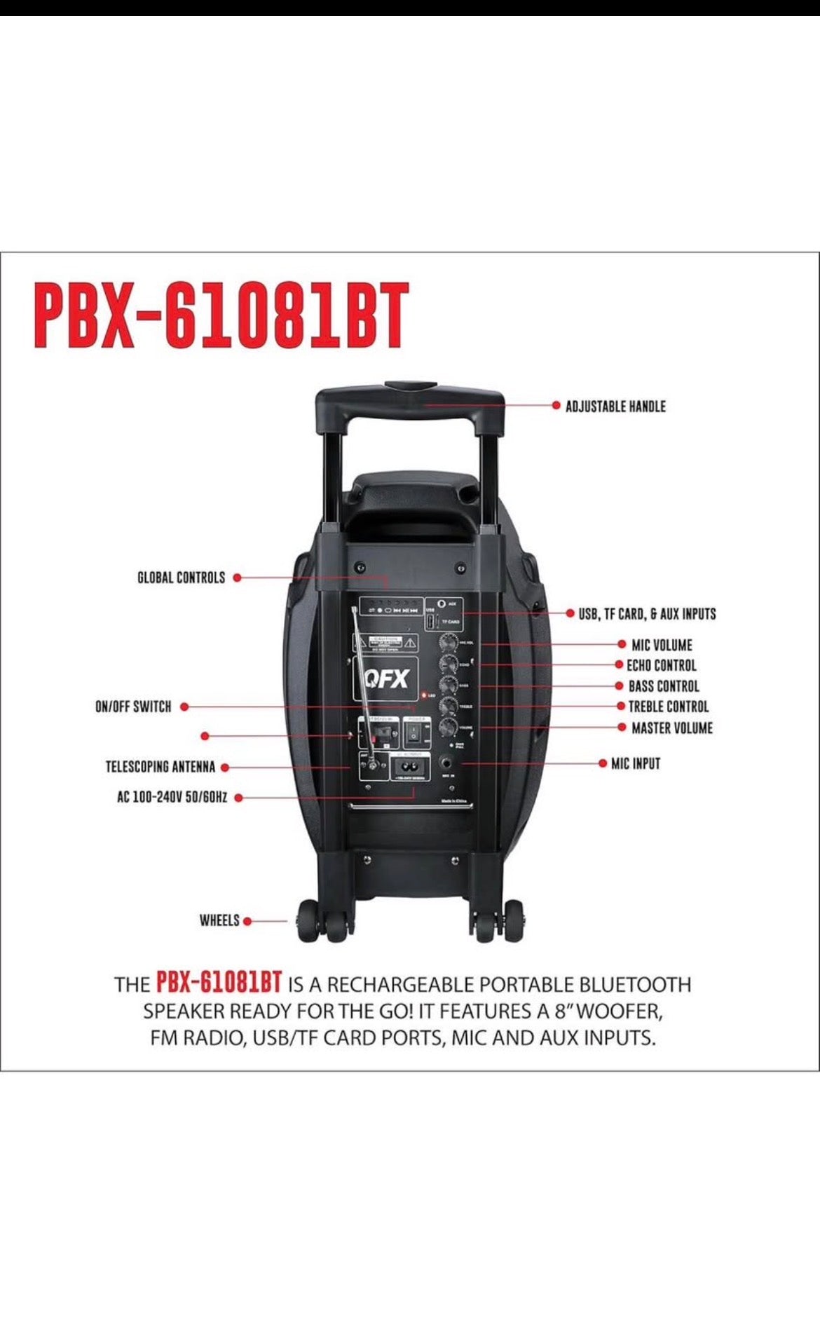 QFX 8" Bluetooth Party Speaker — Brand New