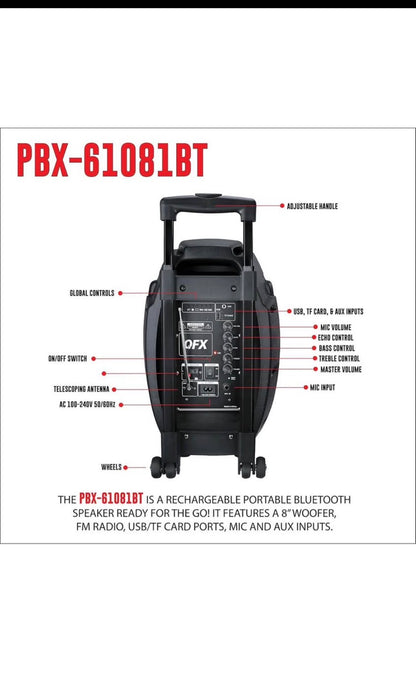 QFX 8" Bluetooth Party Speaker — Brand New