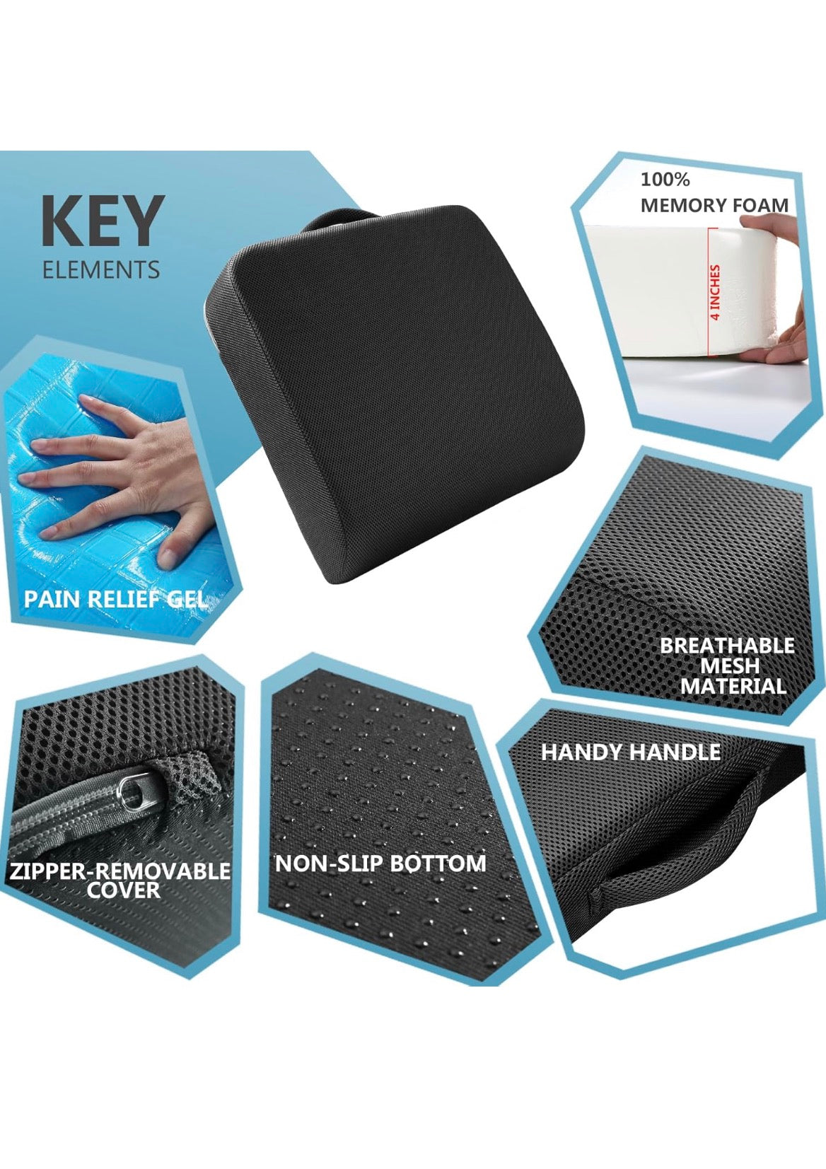 Extra Thick Gel & Memory Foam Seat Cushion │ 🟡 Z3 Grade: Open Box – Unused