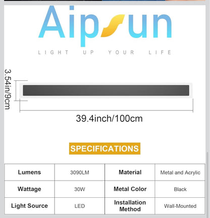 Aipsun LED Outdoor Wall Light – 39.4" Black │ 🟡 Z3 Grade: Open Box – Unused
