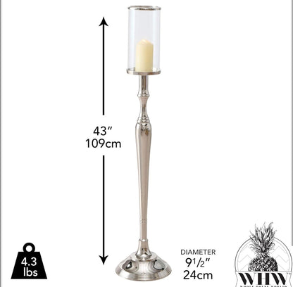 WHW Amara 43" Silver Lantern Candle Holder │ 🟡 Z3 Grade: Open Box – Unused