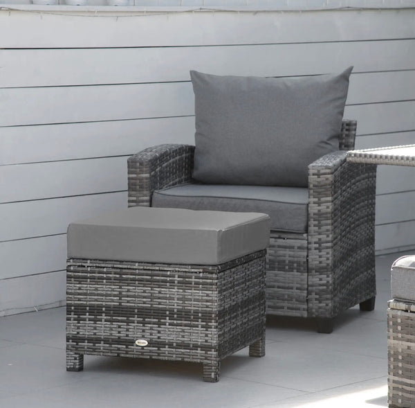 Outsunny Patio Rattan Ottoman / Wicker Footrest – Grey │ 🟡 Z3 Grade: Open Box – Unused