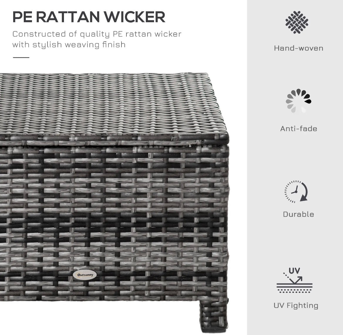 Outsunny Patio Rattan Ottoman / Wicker Footrest – Grey │ 🟡 Z3 Grade: Open Box – Unused