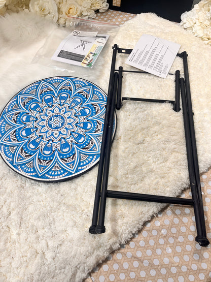 Outsunny Mosaic Folding Patio Side Table – 14" Round, Blue │ 🟡 Z3 Grade: Open Box – Unused