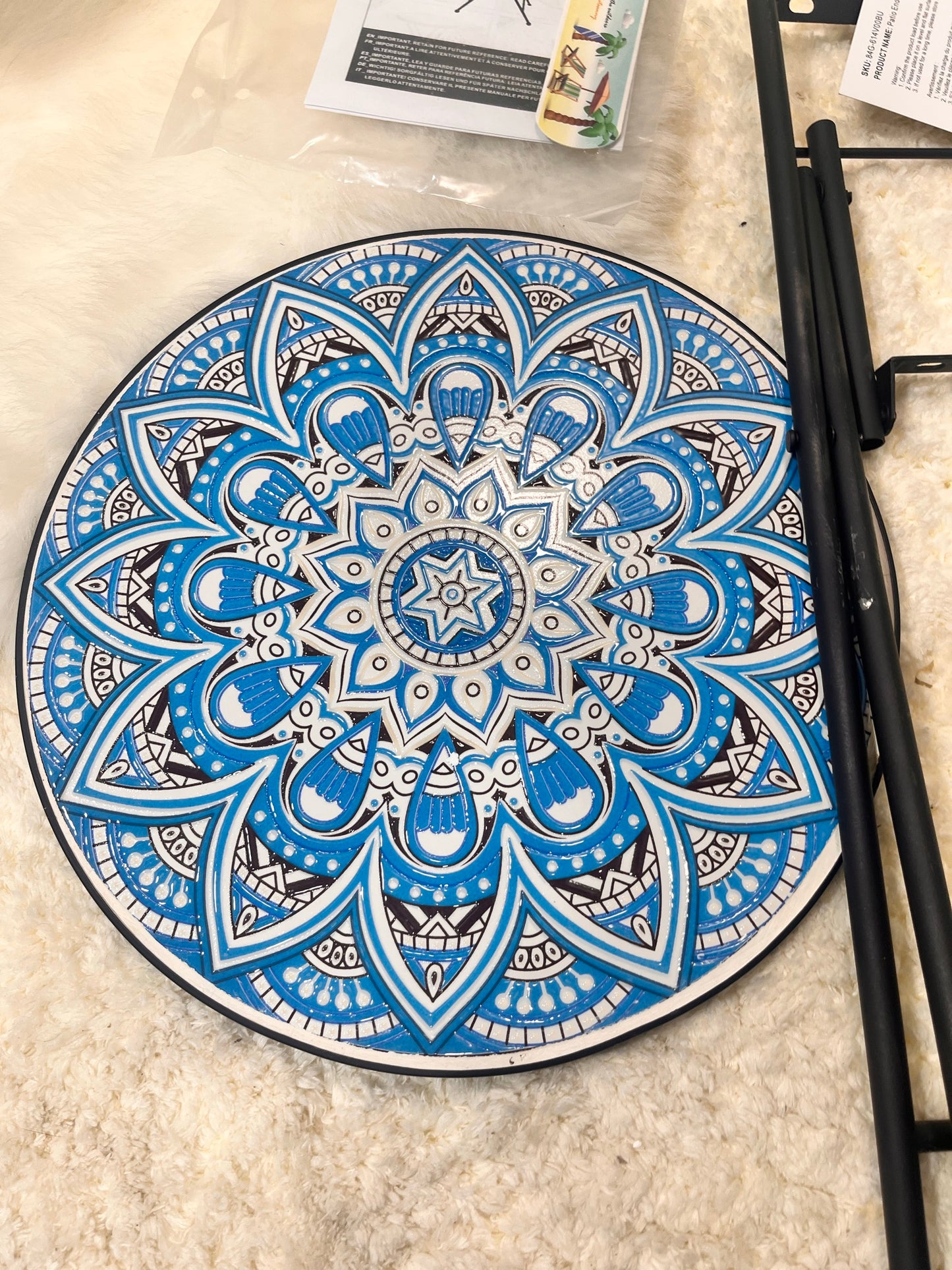 Outsunny Mosaic Folding Patio Side Table – 14" Round, Blue │ 🟡 Z3 Grade: Open Box – Unused