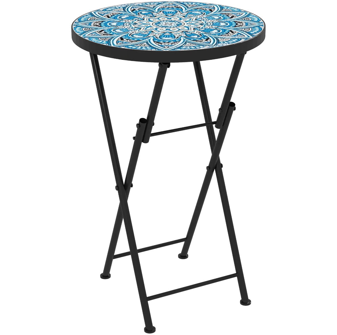 Outsunny Mosaic Folding Patio Side Table – 14" Round, Blue │ 🟡 Z3 Grade: Open Box – Unused