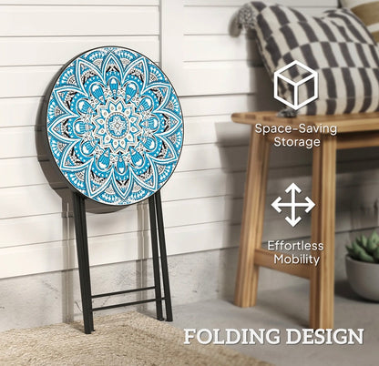 Outsunny Mosaic Folding Patio Side Table – 14" Round, Blue │ 🟡 Z3 Grade: Open Box – Unused