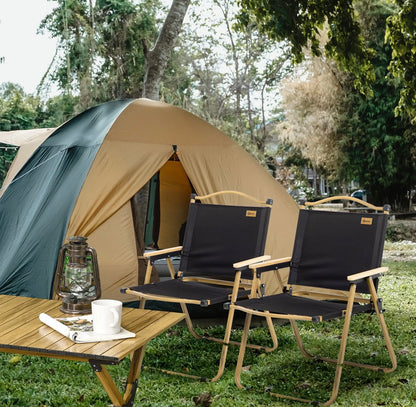 Outsunny Set of 2 Folding Camping Chairs (Wood Armrest) - Black │ 🟡 Z3 Grade: Open Box – Unused