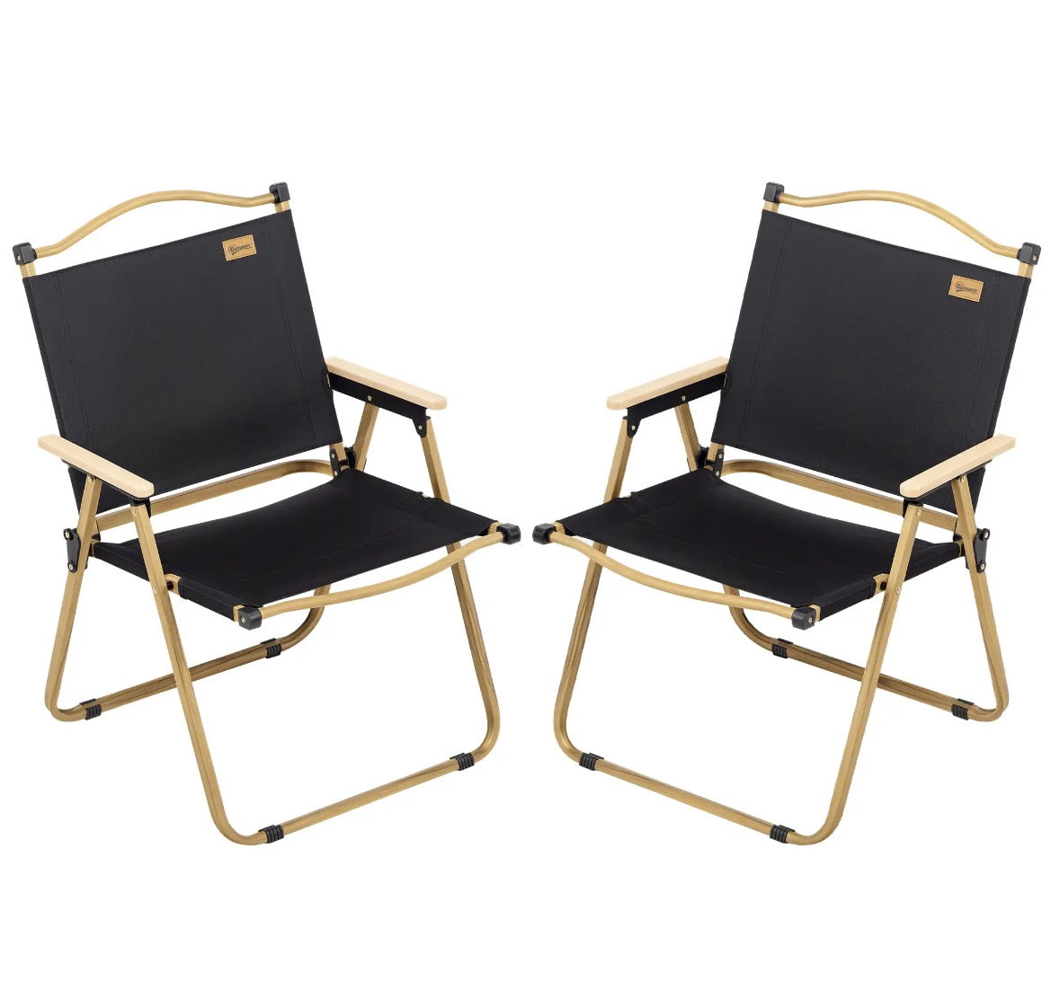 Outsunny Set of 2 Folding Camping Chairs (Wood Armrest) - Black │ 🟡 Z3 Grade: Open Box – Unused