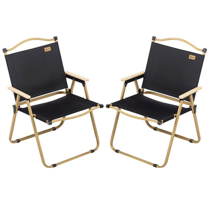 Outsunny Set of 2 Folding Camping Chairs (Wood Armrest) - Black │ 🟡 Z3 Grade: Open Box – Unused