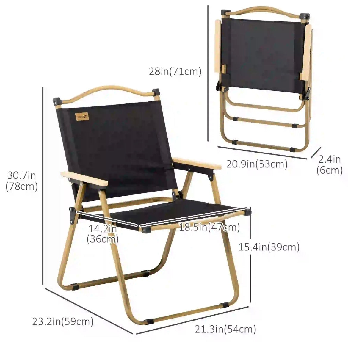Outsunny Set of 2 Folding Camping Chairs (Wood Armrest) - Black │ 🟡 Z3 Grade: Open Box – Unused