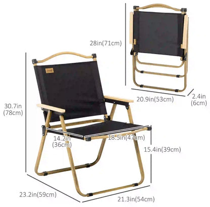 Outsunny Set of 2 Folding Camping Chairs (Wood Armrest) - Black │ 🟡 Z3 Grade: Open Box – Unused