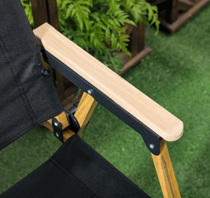Outsunny Set of 2 Folding Camping Chairs (Wood Armrest) - Black │ 🟡 Z3 Grade: Open Box – Unused