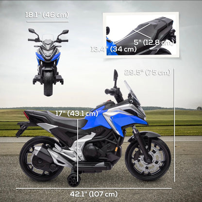 Qaba Honda 12V Ride-On Motorbike - Used Once, Lights, Music, Blue │ 🟤 Z3 Grade: Value – Cosmetic Damage