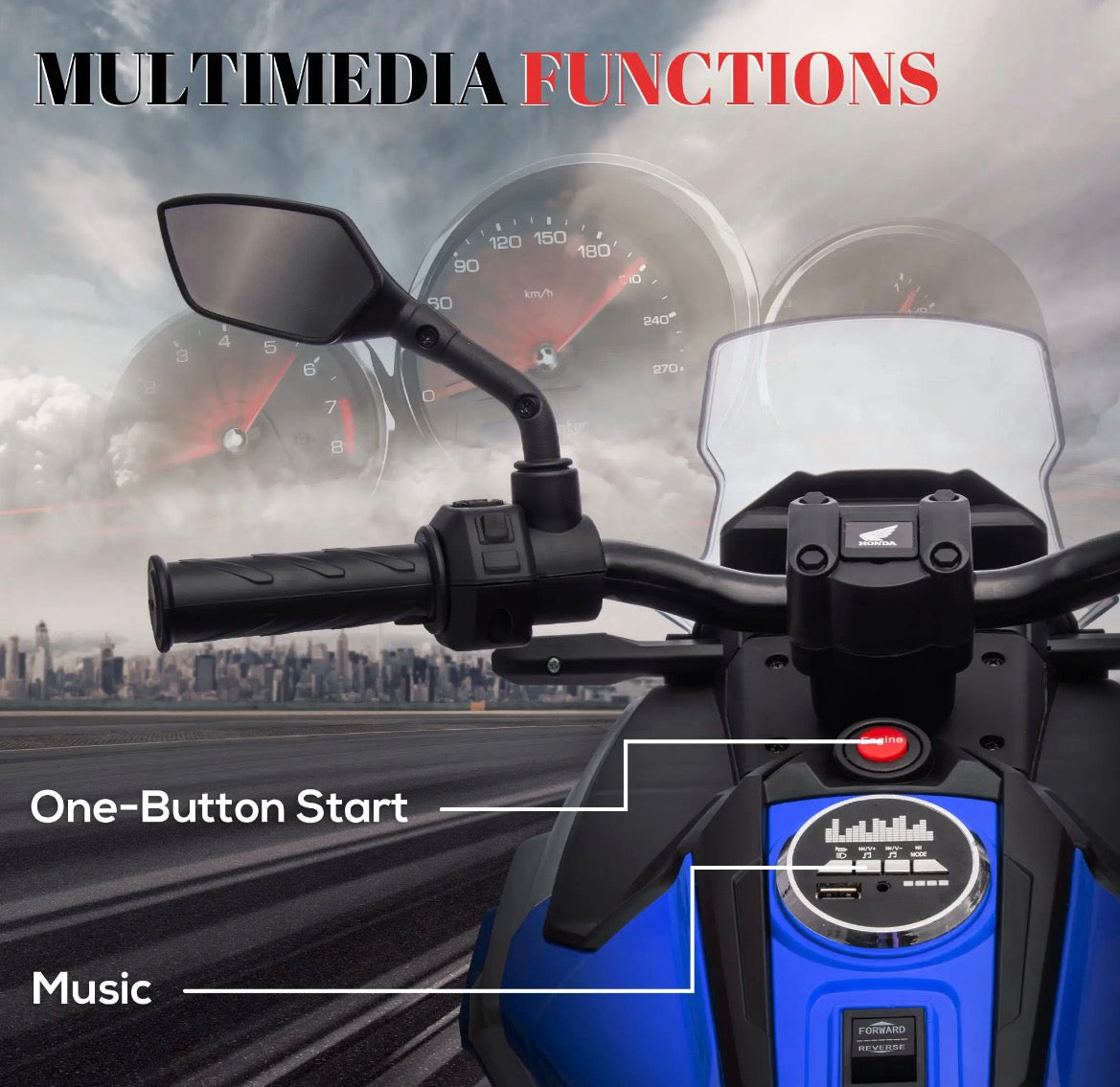 Qaba Honda 12V Ride-On Motorbike - Used Once, Lights, Music, Blue │ 🟤 Z3 Grade: Value – Cosmetic Damage