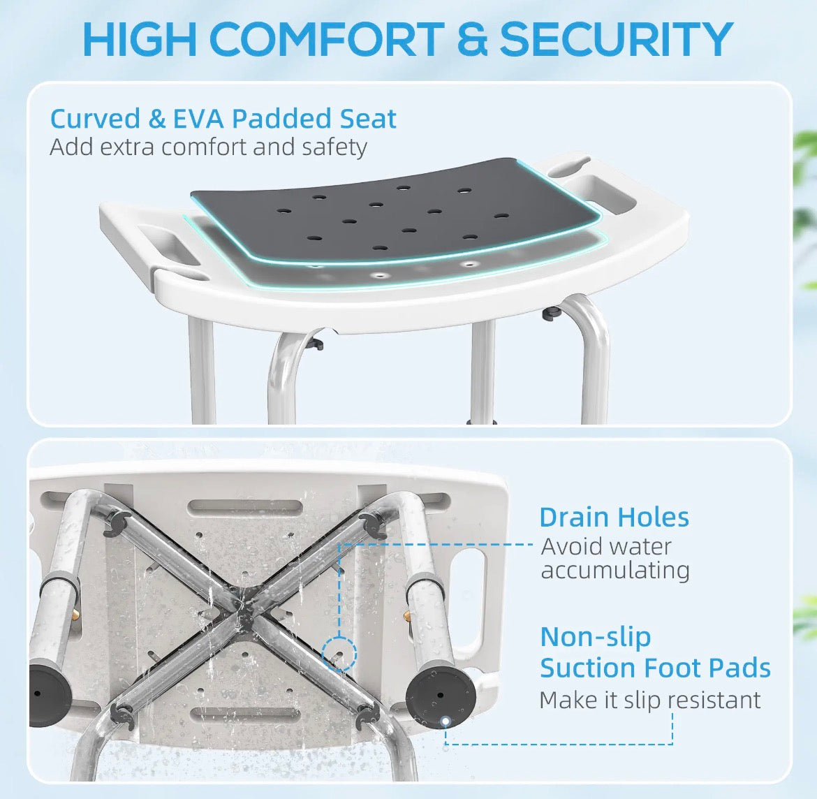 HOMCOM Adjustable Shower/Bath Chair (713-052V00GY, Grey) │ 🟡 Z3 Grade: Open Box – Unused