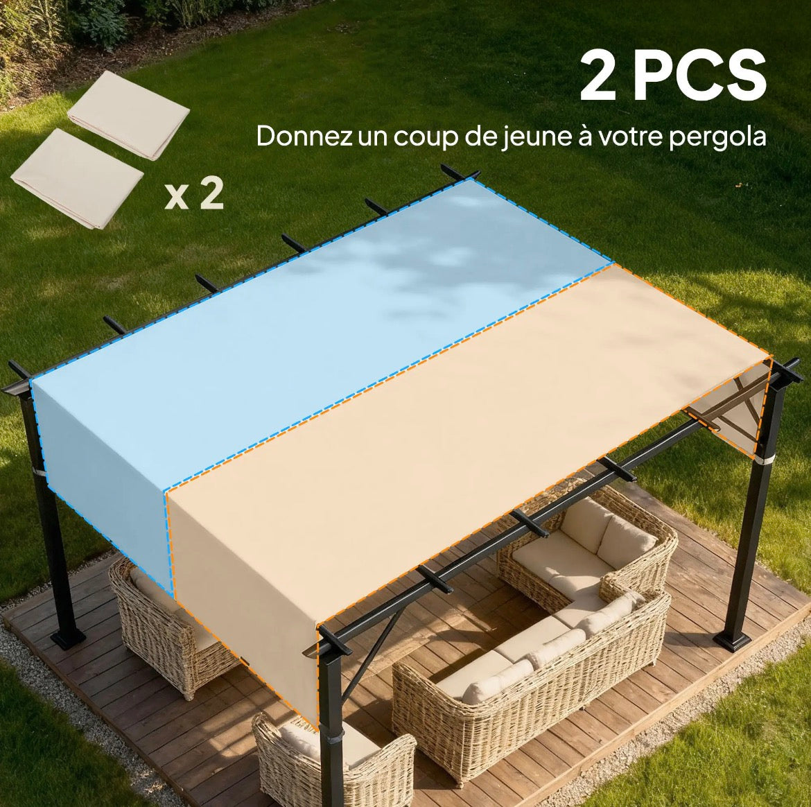 Outsunny Pergola Replacement Canopy 2-Pack (84C-492V00KK, Khaki, 10x10) │ 🟡 Z3 Grade: Open Box – Unused