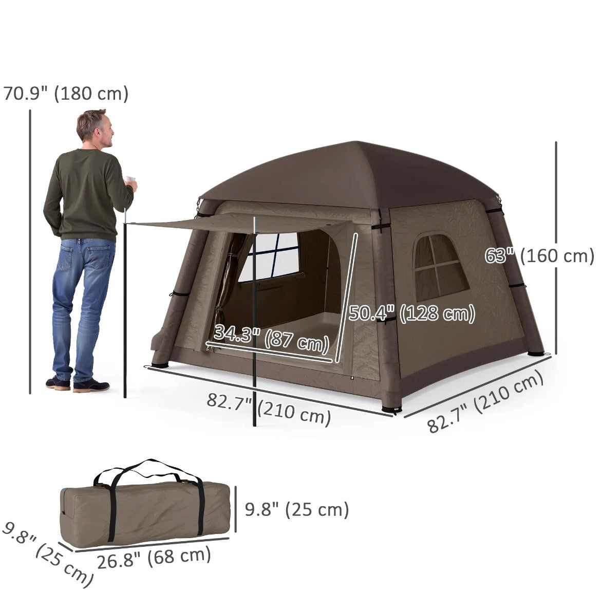 Outsunny Inflatable Glamping Tent 1-2 Person (A20-459V30KK, Khaki/Brown) │ 🟡 Z3 Grade: Open Box – Unused