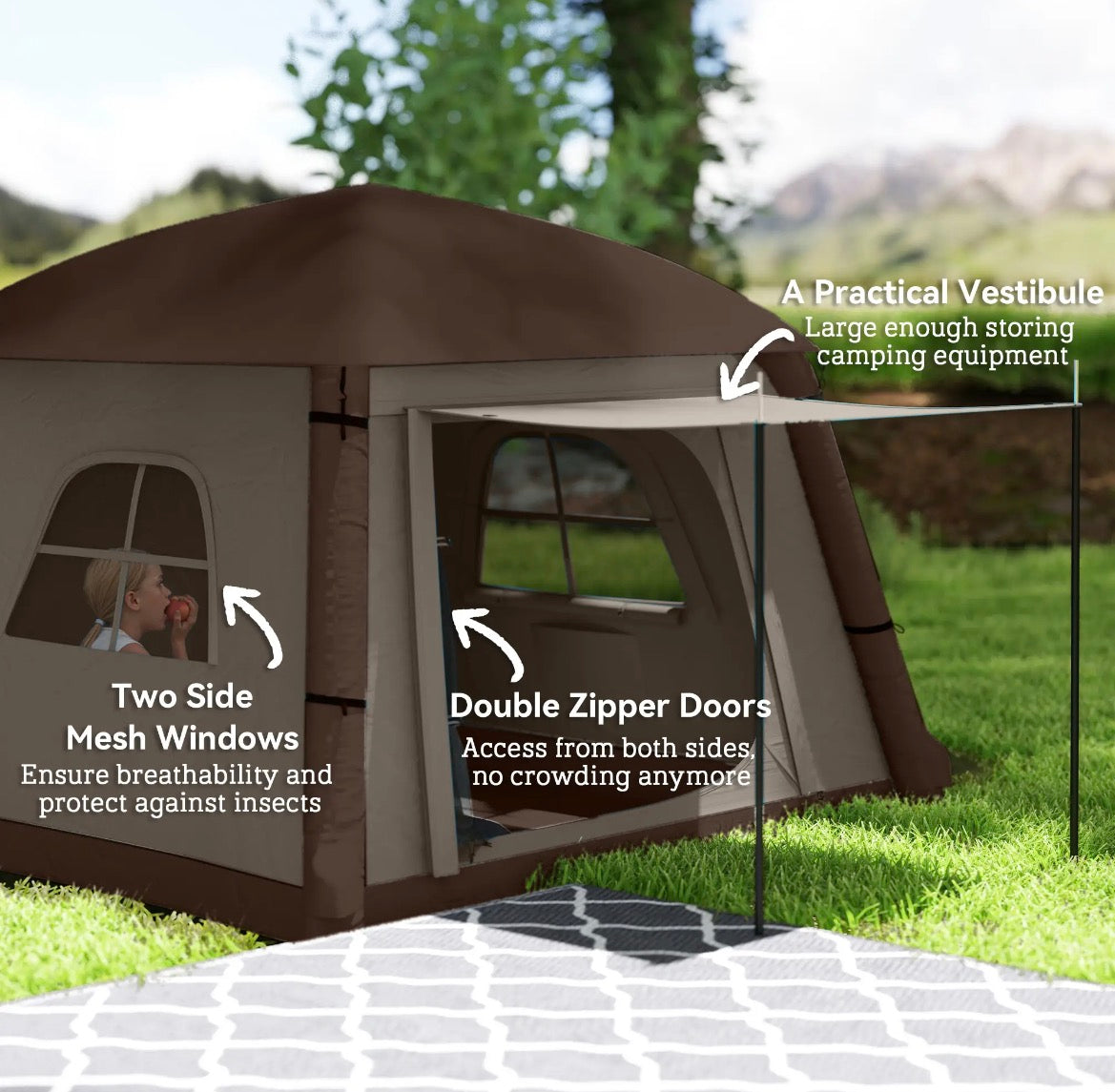 Outsunny Inflatable Glamping Tent 1-2 Person (A20-459V30KK, Khaki/Brown) │ 🟡 Z3 Grade: Open Box – Unused
