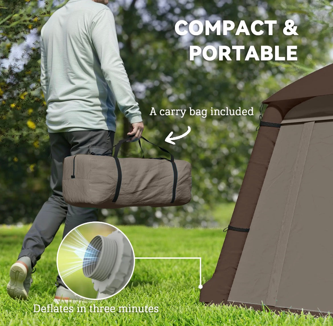 Outsunny Inflatable Glamping Tent 1-2 Person (A20-459V30KK, Khaki/Brown) │ 🟡 Z3 Grade: Open Box – Unused