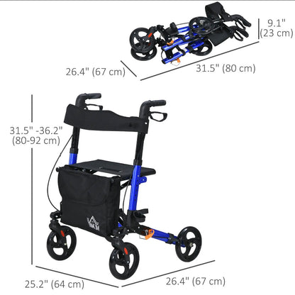 HOMCOM Rollator Walker with Seat & Bag (712-055V00DB, Blue) │ 🟡 Z3 Grade: Open Box – Unused