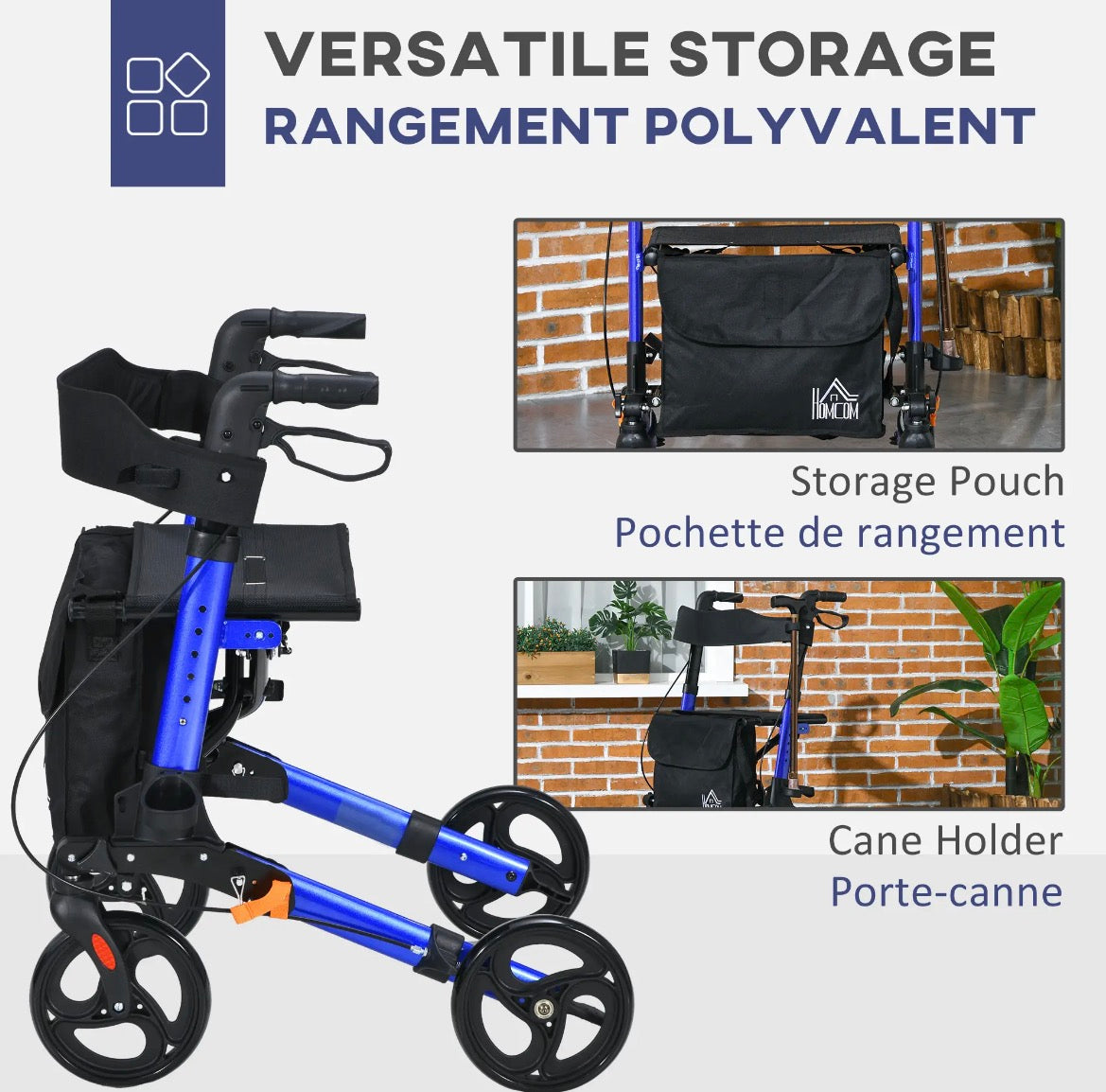 HOMCOM Rollator Walker with Seat & Bag (712-055V00DB, Blue) │ 🟡 Z3 Grade: Open Box – Unused
