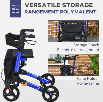 HOMCOM Rollator Walker with Seat & Bag (712-055V00DB, Blue) │ 🟡 Z3 Grade: Open Box – Unused