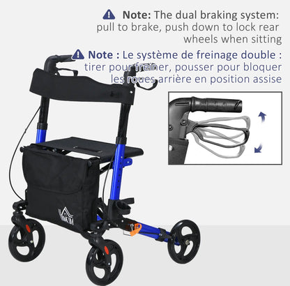 HOMCOM Rollator Walker with Seat & Bag (712-055V00DB, Blue) │ 🟡 Z3 Grade: Open Box – Unused