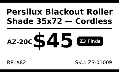 Persilux Cordless Blackout Roller Shade 35x72 White │ 🟢 Z3 Grade: Brand New (Sealed)