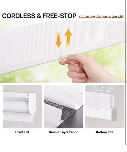 Cordless Zebra Roller Blind 20x72 White Dual Layer │ 🟢 Z3 Grade: Brand New (Sealed)