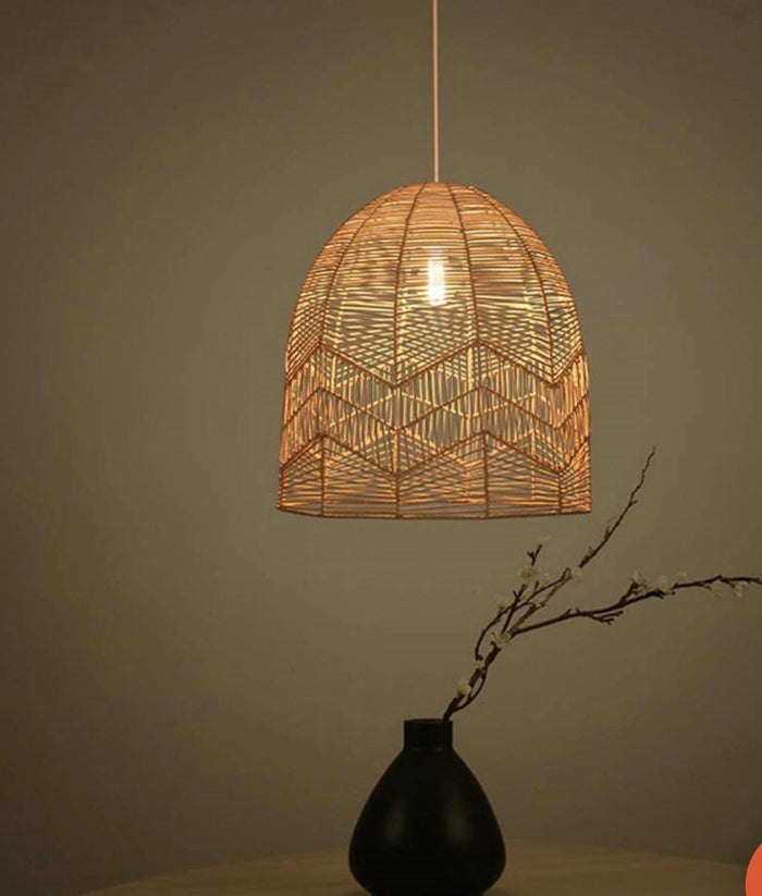 Artherhome Rattan Pendant Light – Dome with Chevron Skirt │ 🟡 Z3 Grade: Open Box – Unused