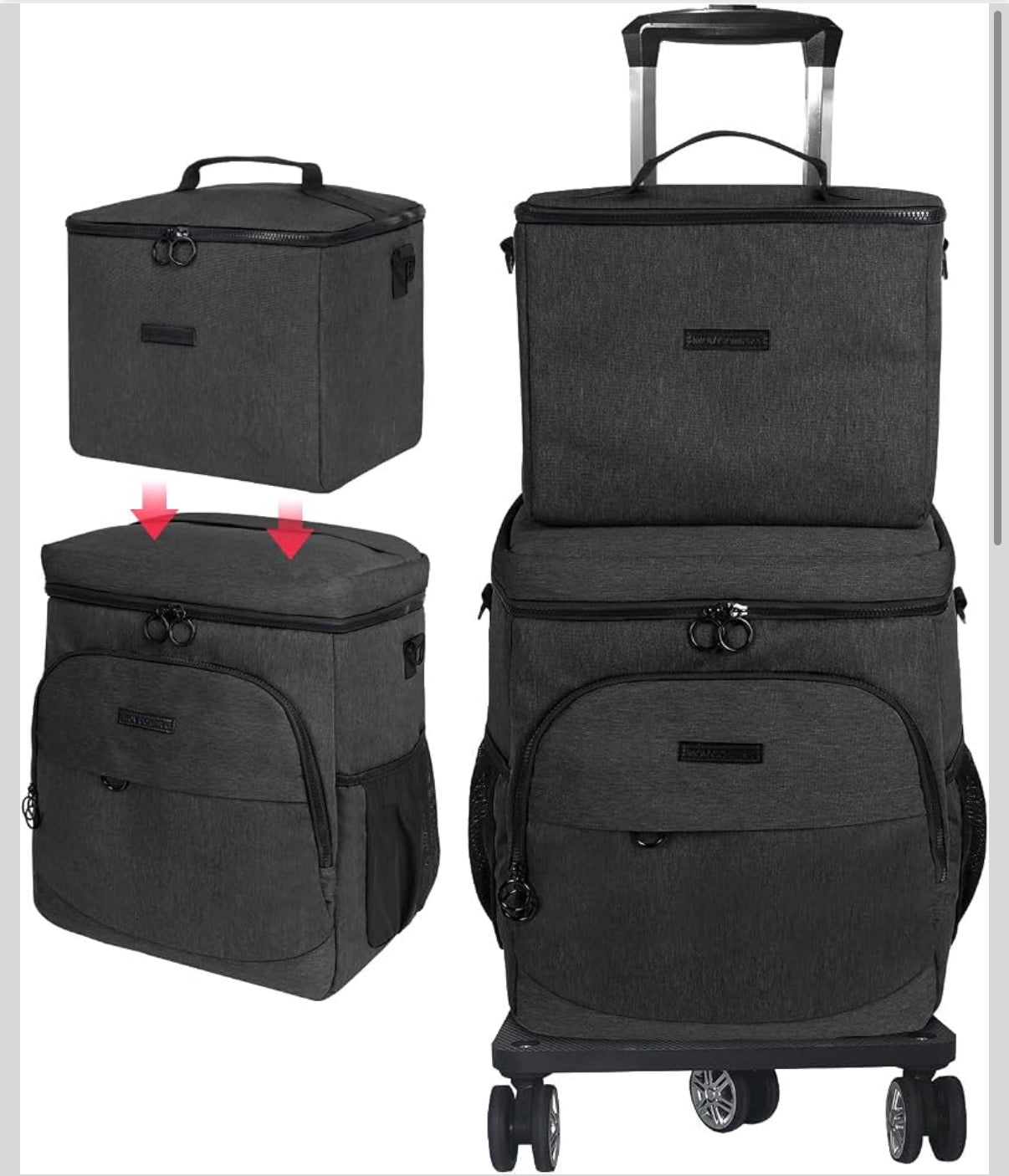 2-Piece Rolling Cooler Bag Set with Detachable Cart - Insulated │ 🟡 Z3 Grade: Open Box – Unused