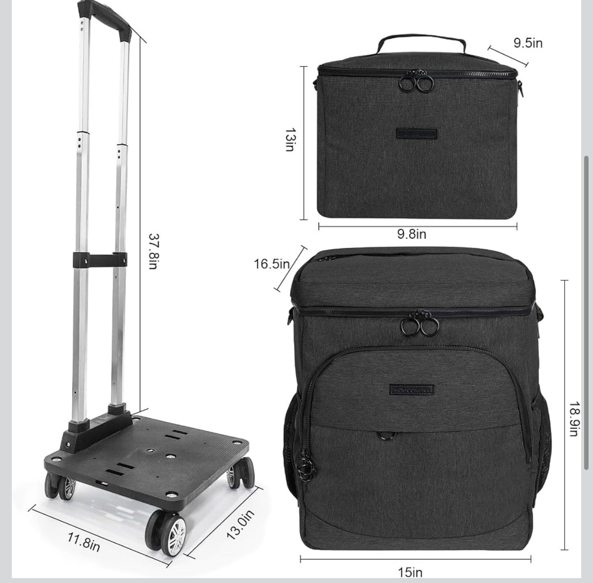 2-Piece Rolling Cooler Bag Set with Detachable Cart - Insulated │ 🟡 Z3 Grade: Open Box – Unused