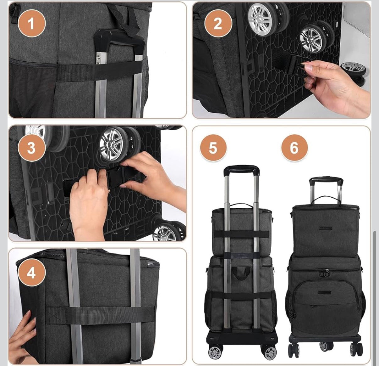 2-Piece Rolling Cooler Bag Set with Detachable Cart - Insulated │ 🟡 Z3 Grade: Open Box – Unused