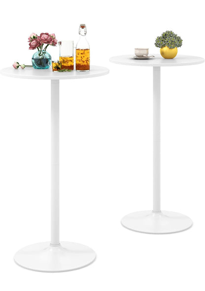 Costway White Tulip Pedestal Bar Table - Height Adjustable-2 │ 🟡 Z3 Grade: Open Box – Unused