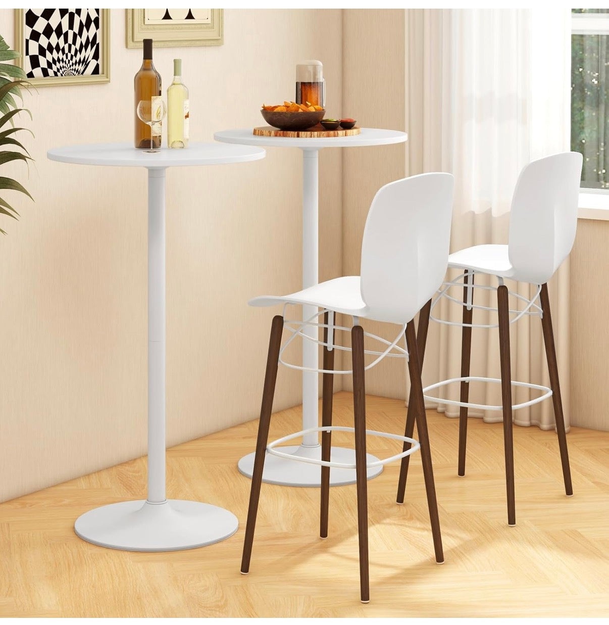 Costway White Tulip Pedestal Bar Table - Height Adjustable-2 │ 🟡 Z3 Grade: Open Box – Unused
