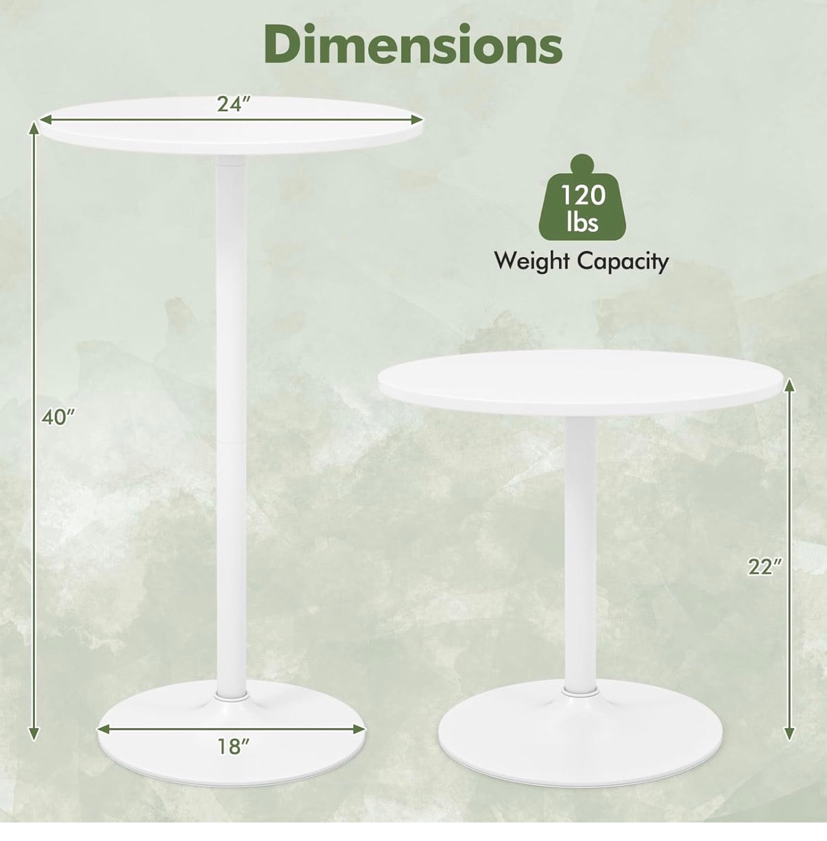 Costway White Tulip Pedestal Bar Table - Height Adjustable-2 │ 🟡 Z3 Grade: Open Box – Unused