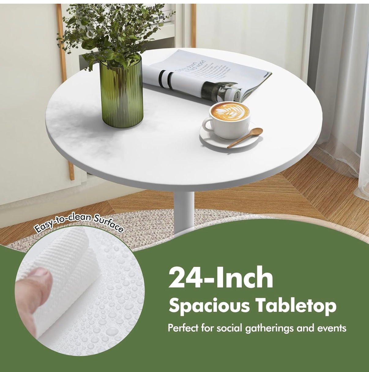 Costway White Tulip Pedestal Bar Table - Height Adjustable-2 │ 🟡 Z3 Grade: Open Box – Unused