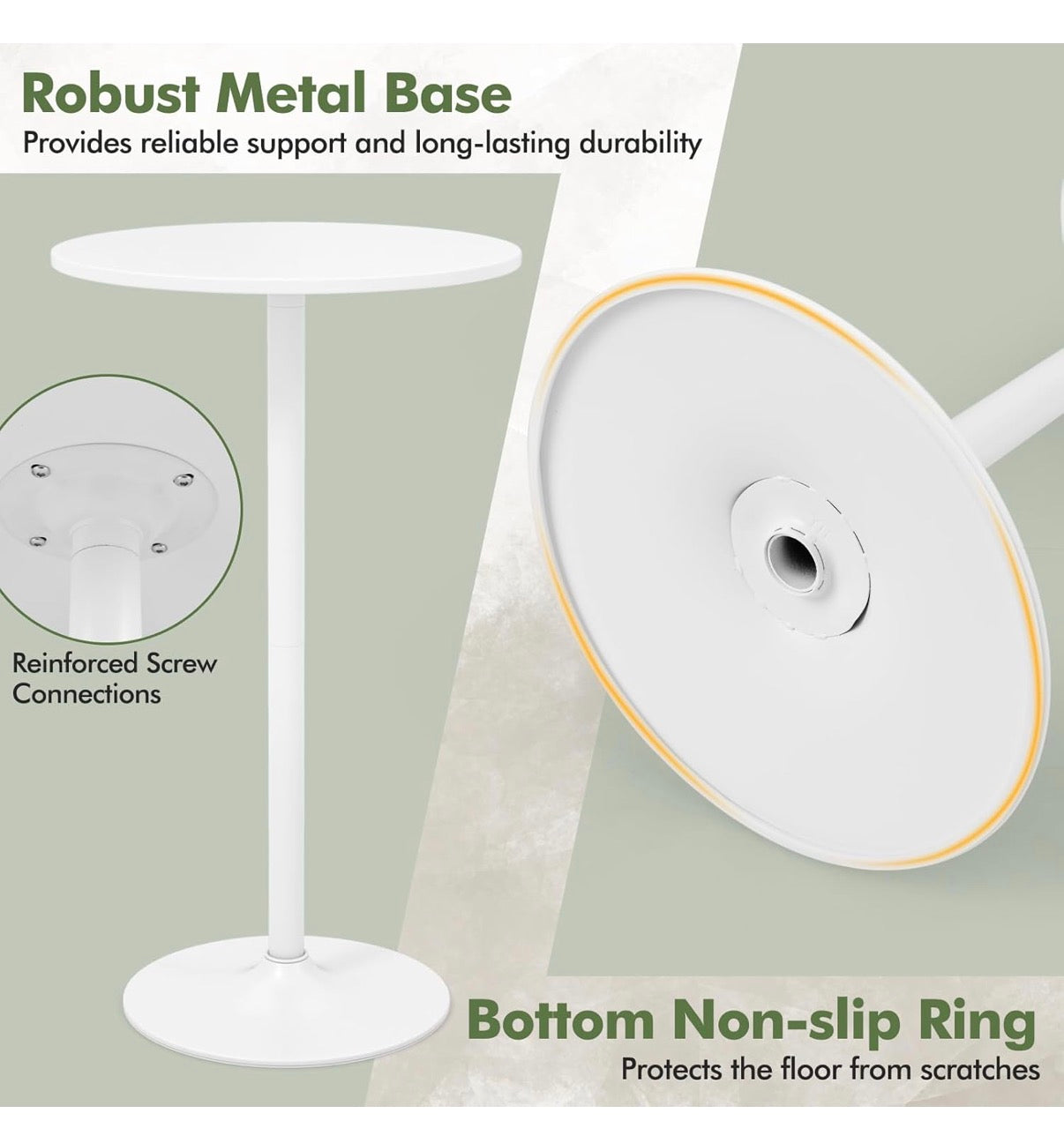Costway White Tulip Pedestal Bar Table - Height Adjustable-2 │ 🟡 Z3 Grade: Open Box – Unused