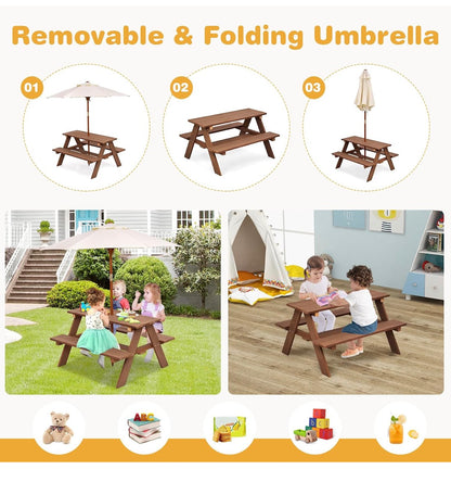 Costzon Kids Picnic Table Set with Removable & Foldable Umbrella - Natural │ 🟤 Z3 Grade: Value – Missing Accessories
