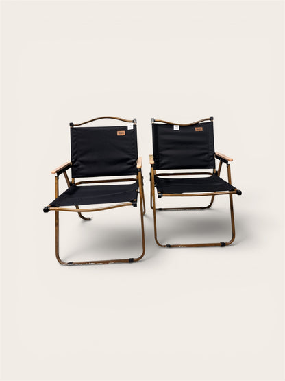 Outsunny Set of 2 Folding Camping Chairs (Wood Armrest) - Black │ 🟡 Z3 Grade: Open Box – Unused
