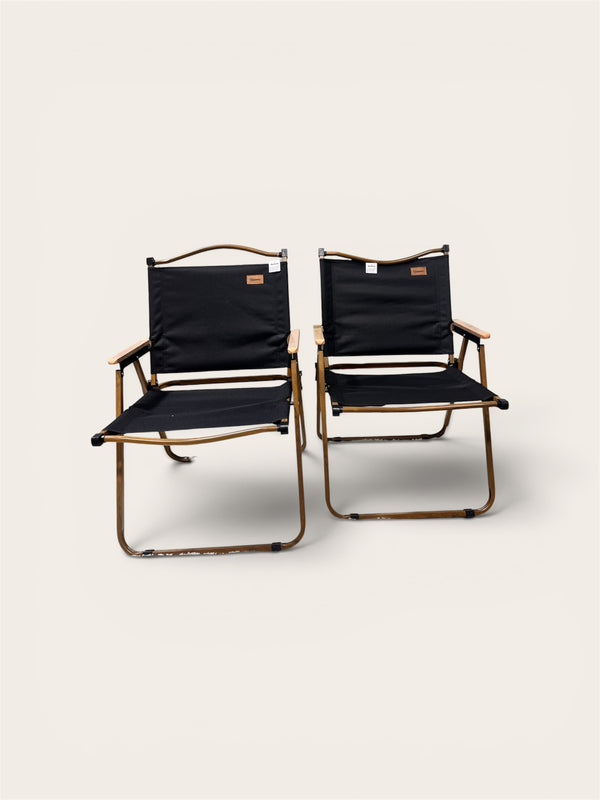 Outsunny Set of 2 Folding Camping Chairs (Wood Armrest) - Black │ 🟡 Z3 Grade: Open Box – Unused