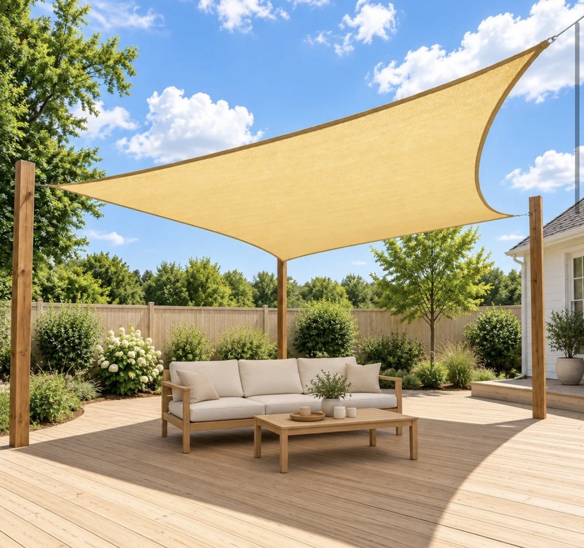 Square Sun Shade Sail 14 ft, Beige | Used, Z3-01087, illustration, not our exact unit