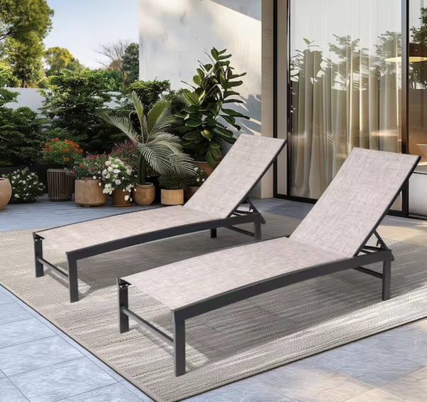 Stackable Metal Chaise Lounge Set of 2 | Beige, Z3-01092, illustration, not our exact unit