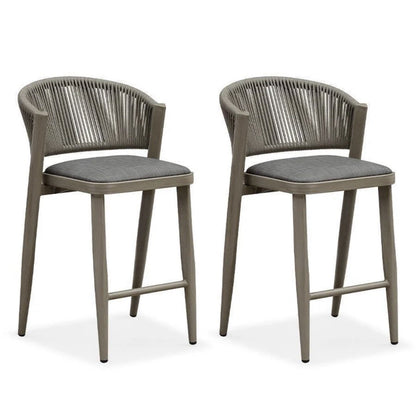 Purple Leaf Outdoor Bar Stools Set of 2, Grey, Rope Back with Cushion, Z3-01095, illustration, not our exact unit