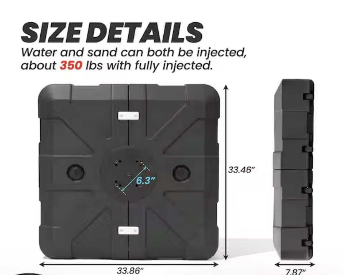Cantilever Umbrella Base, Square Water/Sand Fillable, Black (Model UB024-2024), Z3-01102, illustration, not our exact unit