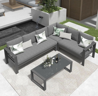 RoyalCraft Aluminum Outdoor Coffee Table | Grey, Tempered Glass Top, Z3-01108, illustration, not our exact unit