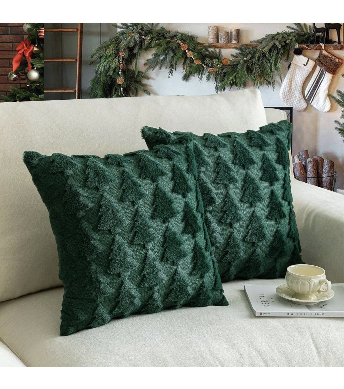 TOYPOPOR Christmas Tree Pillow Covers 18x18, Set of 2, Green Faux Fur, New, Z3-01123, illustration, not our exact unit